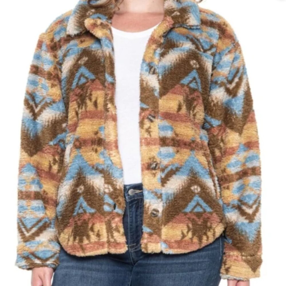 Lucky Brand Western Print Teddy Jacket